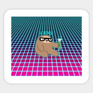 Science Sloth Vaporwave Grid Pattern Sticker